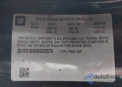 2010 Chevrolet Camaro 1Ls z USA, uszkodzony, nr VIN 2G1FE1EV6A9223570